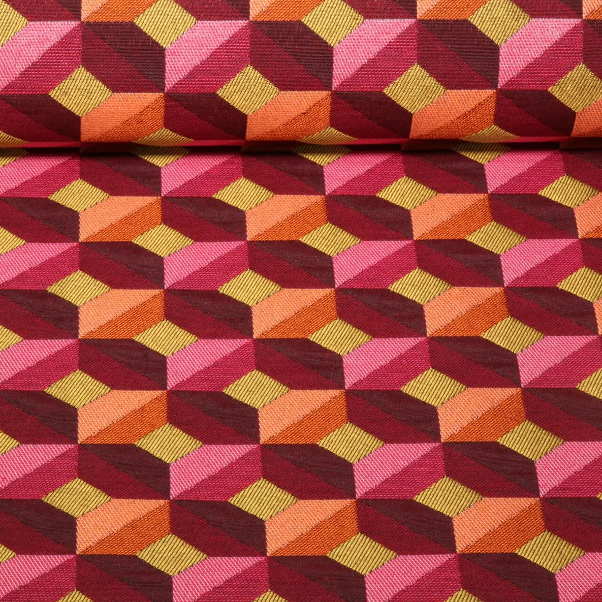 Jacquard Canvas Geo Weinrot Rosa