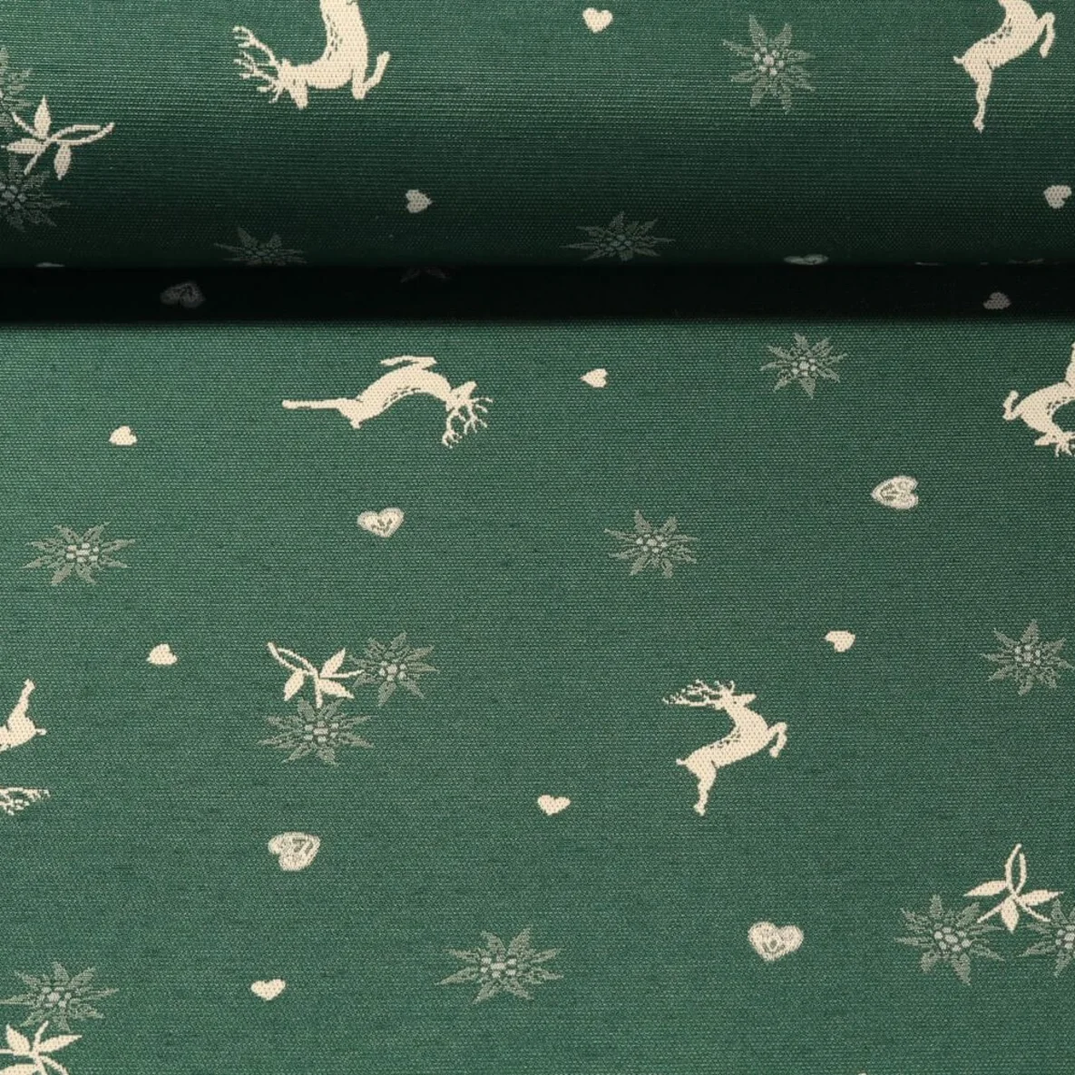 Jacquard Canvas - Landhaus Doubleface Hirsche Grün Beige