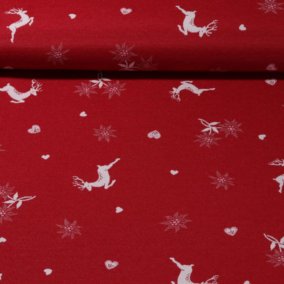 Jacquard Canvas - Landhaus Doubleface Hirsche Rot Beige