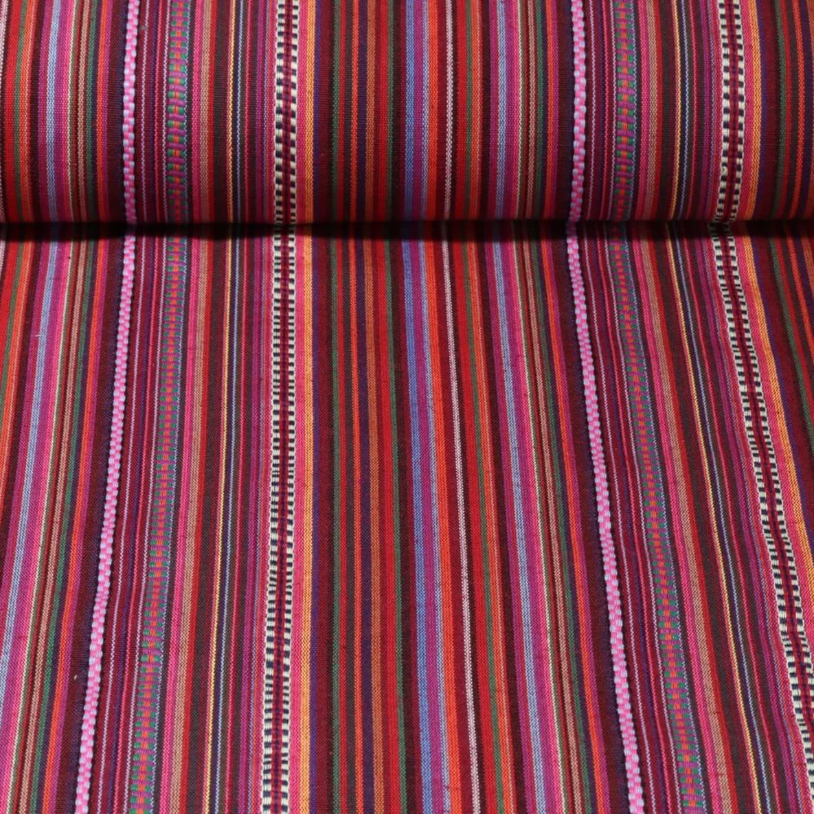 Jacquard Canvas - Mexiko Streifen Mix Rot Pink