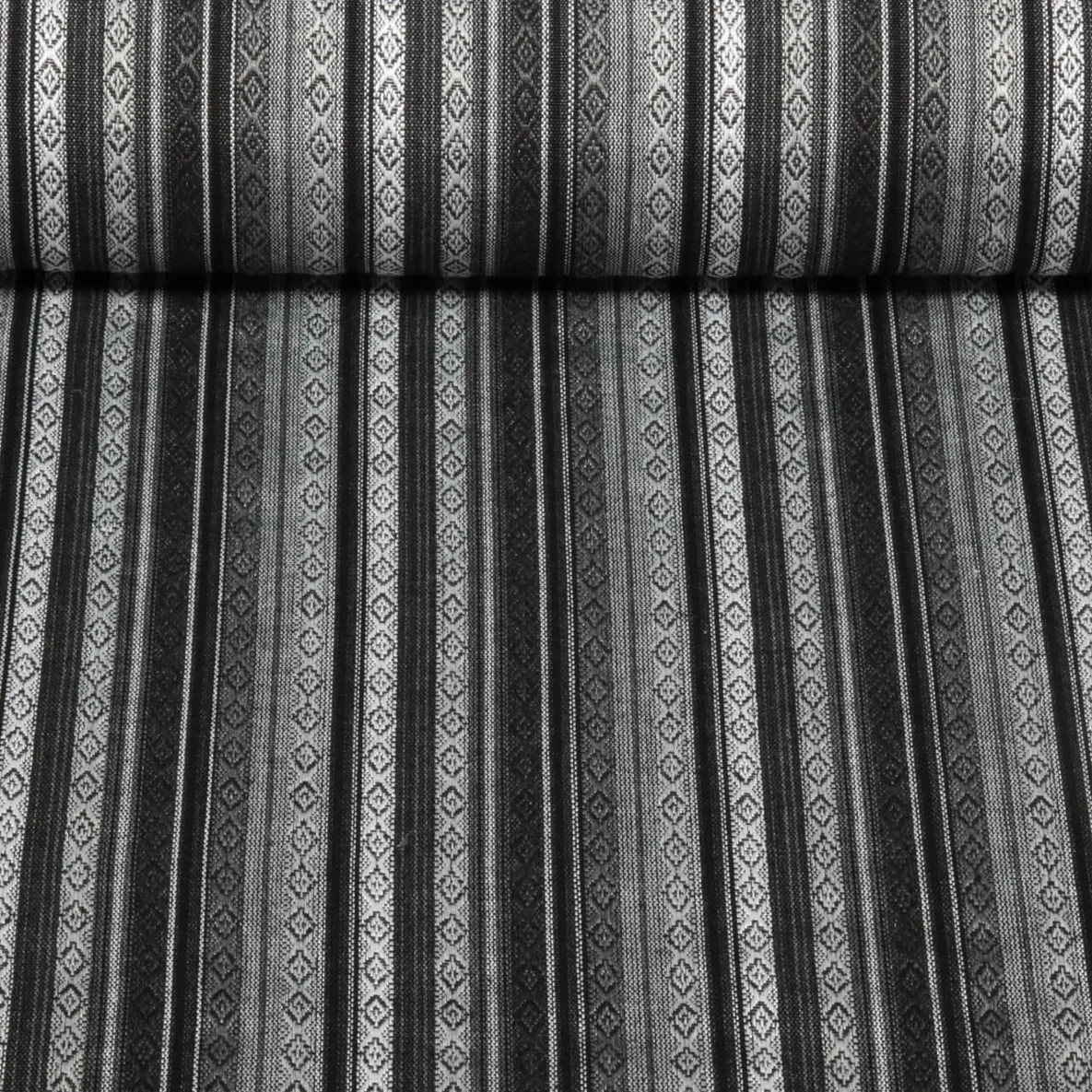 Jacquard Canvas - Mexiko Streifenrauten Schwarz Grau