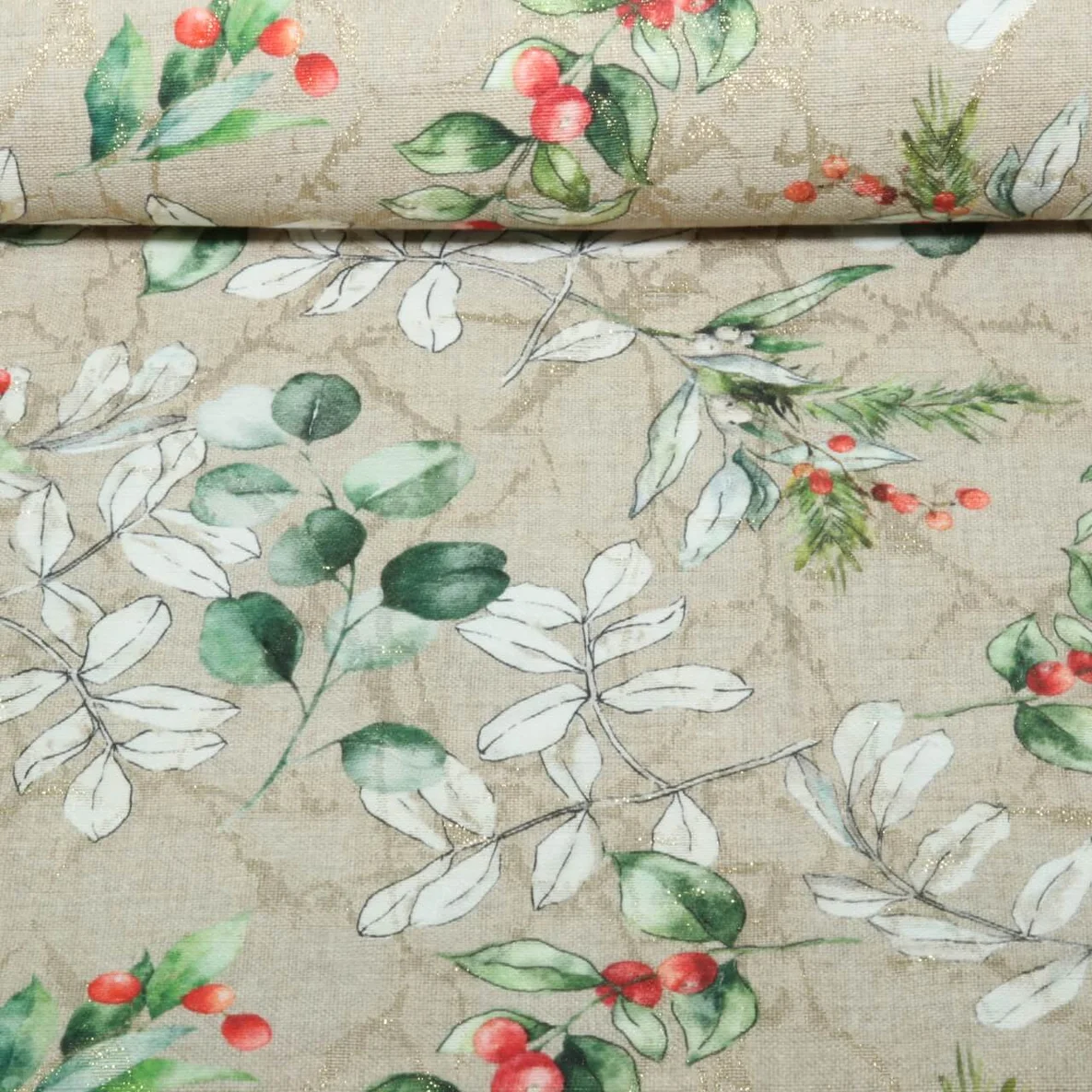 Jacquard-Canvas Mistelzweige Beige Gold