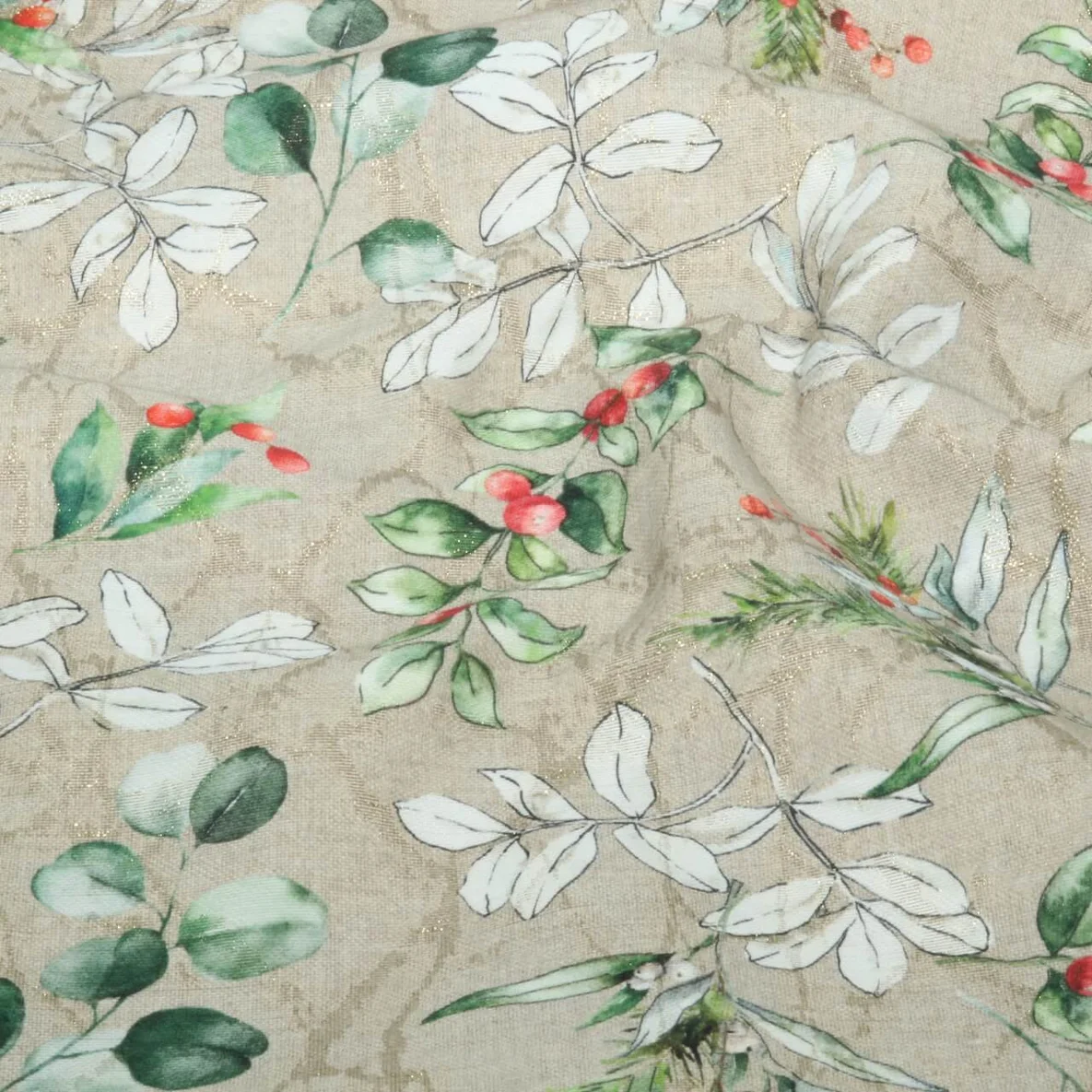 Jacquard-Canvas Mistelzweige Beige Gold
