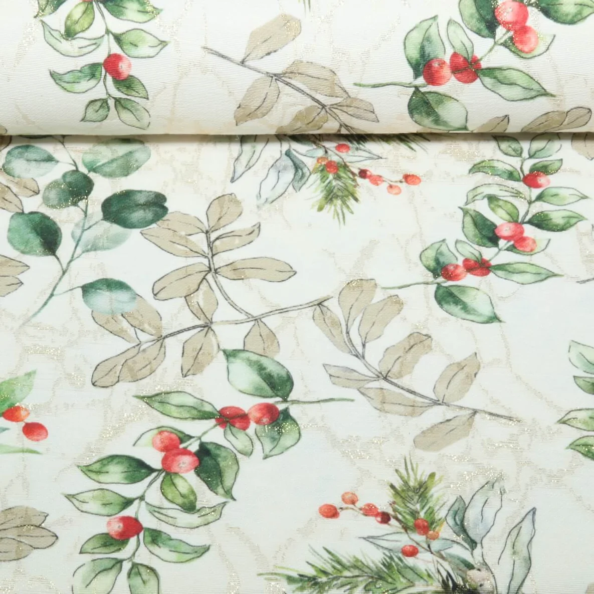 Jacquard-Canvas Mistelzweige Ecru Gold