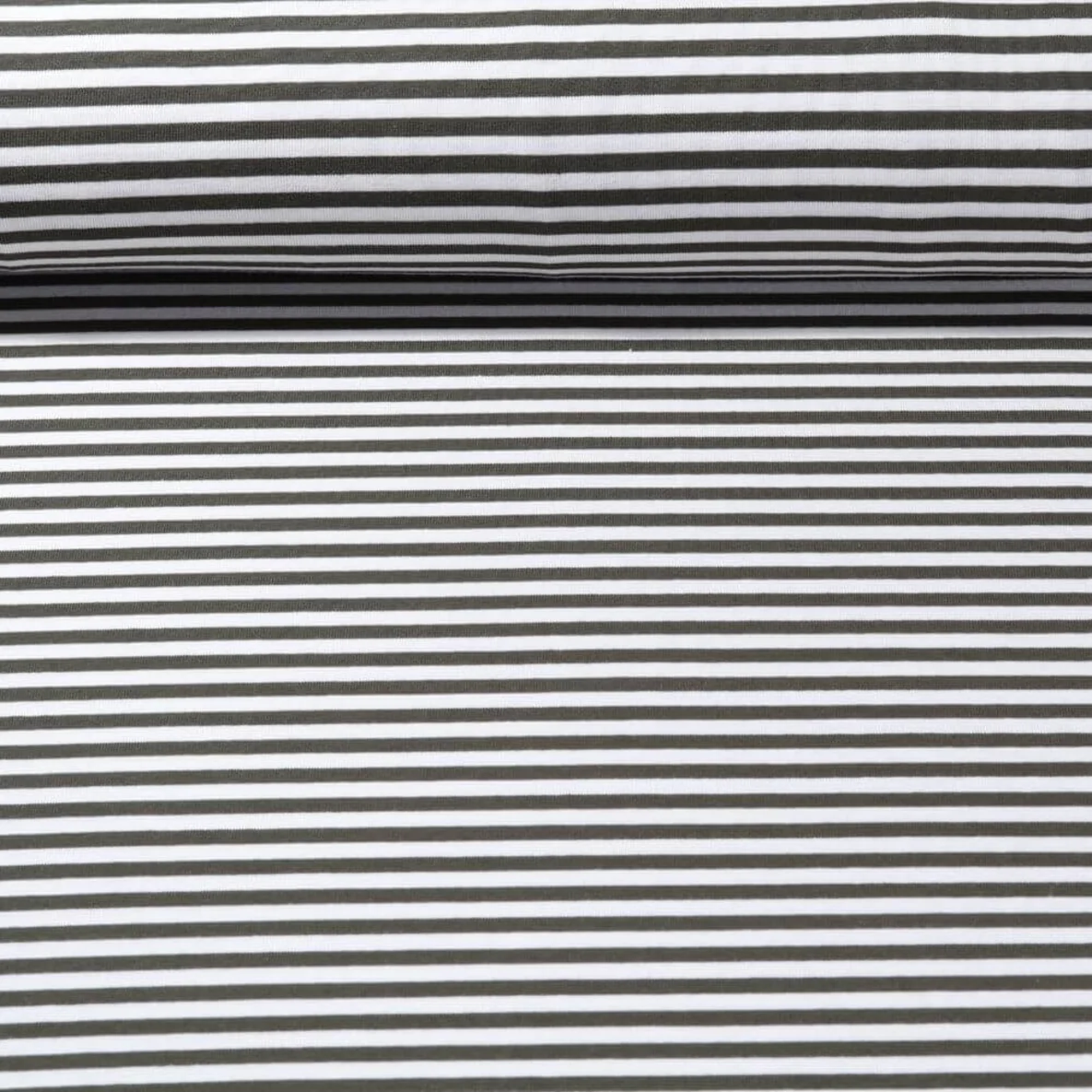 Jacquard Jersey Streifen Midi Ecru Armygrün