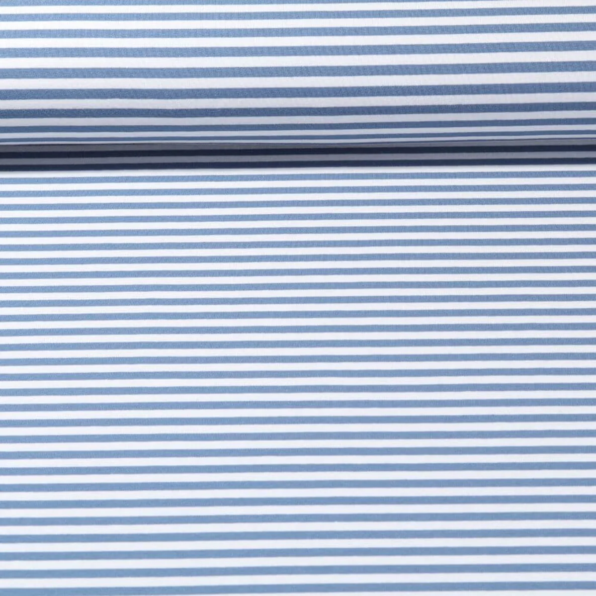 Jacquard Jersey Streifen Midi Ecru Blau