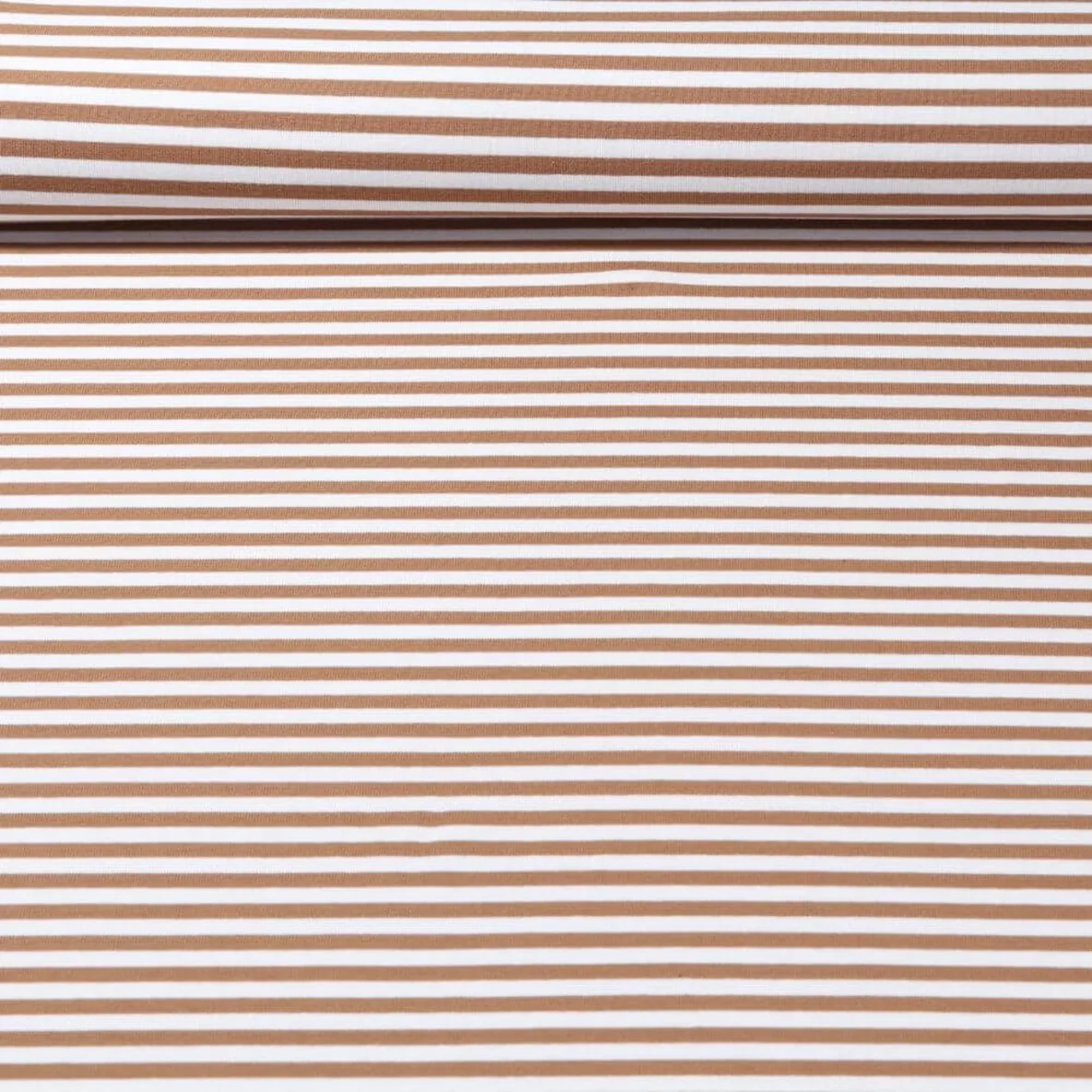 Jacquard Jersey Streifen Midi Ecru Karamell