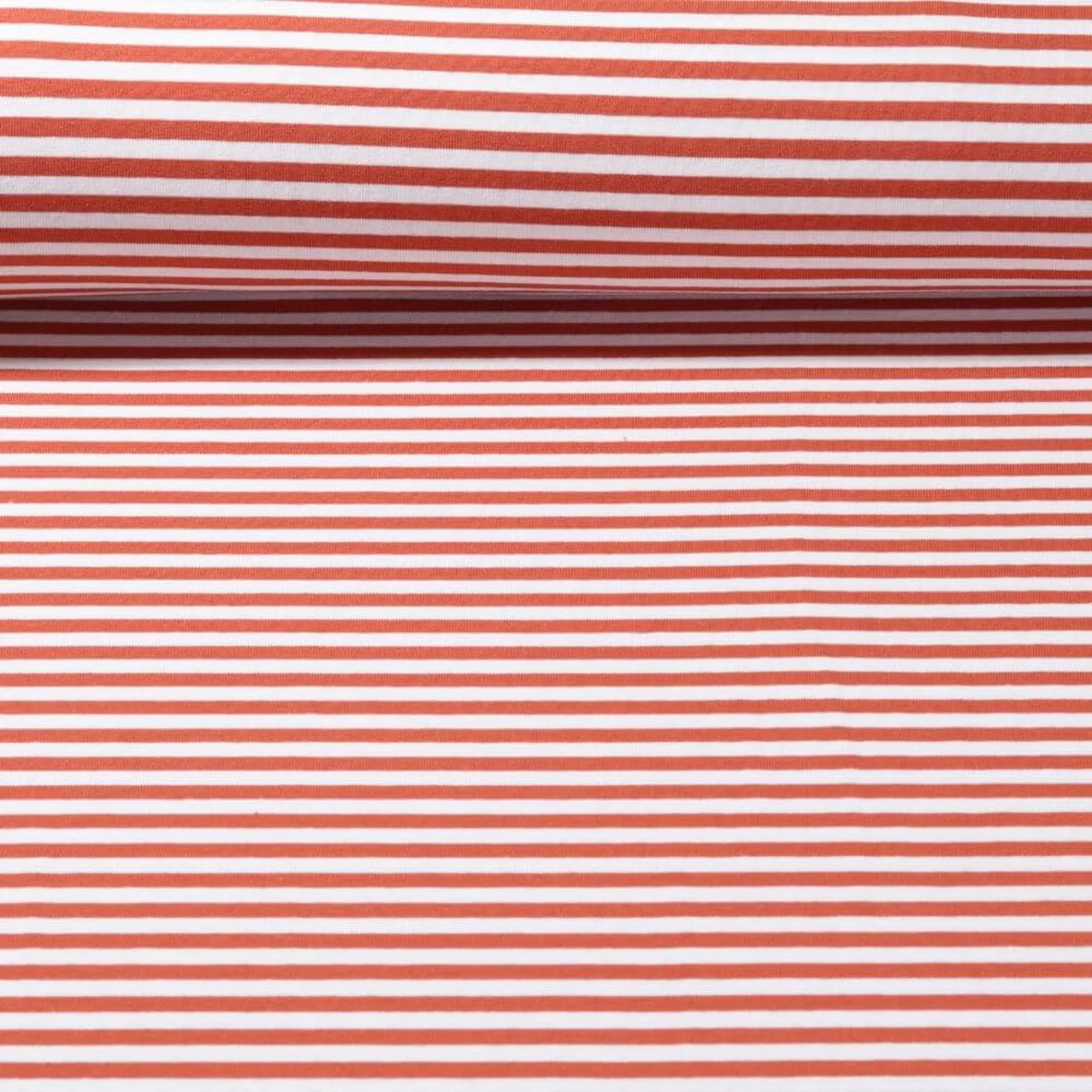 Jacquard Jersey Streifen Midi Ecru Ziegelrot