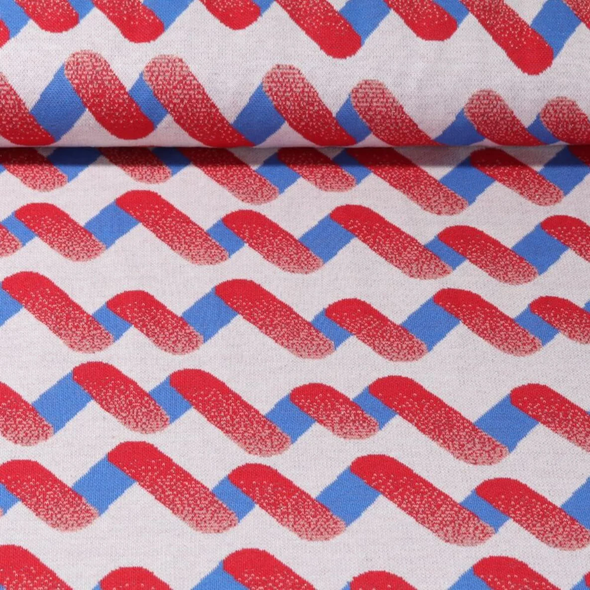 Jacquard Jersey "Up and Down" Grau Blau