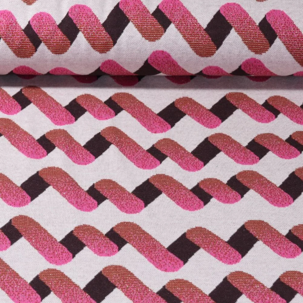 Jacquard Jersey "Up and Down" Grau Braun