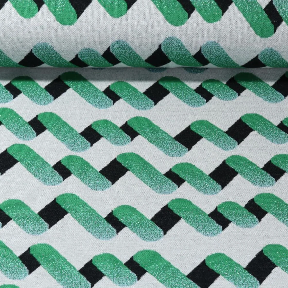 Jacquard Jersey "Up and Down" Grau Grün