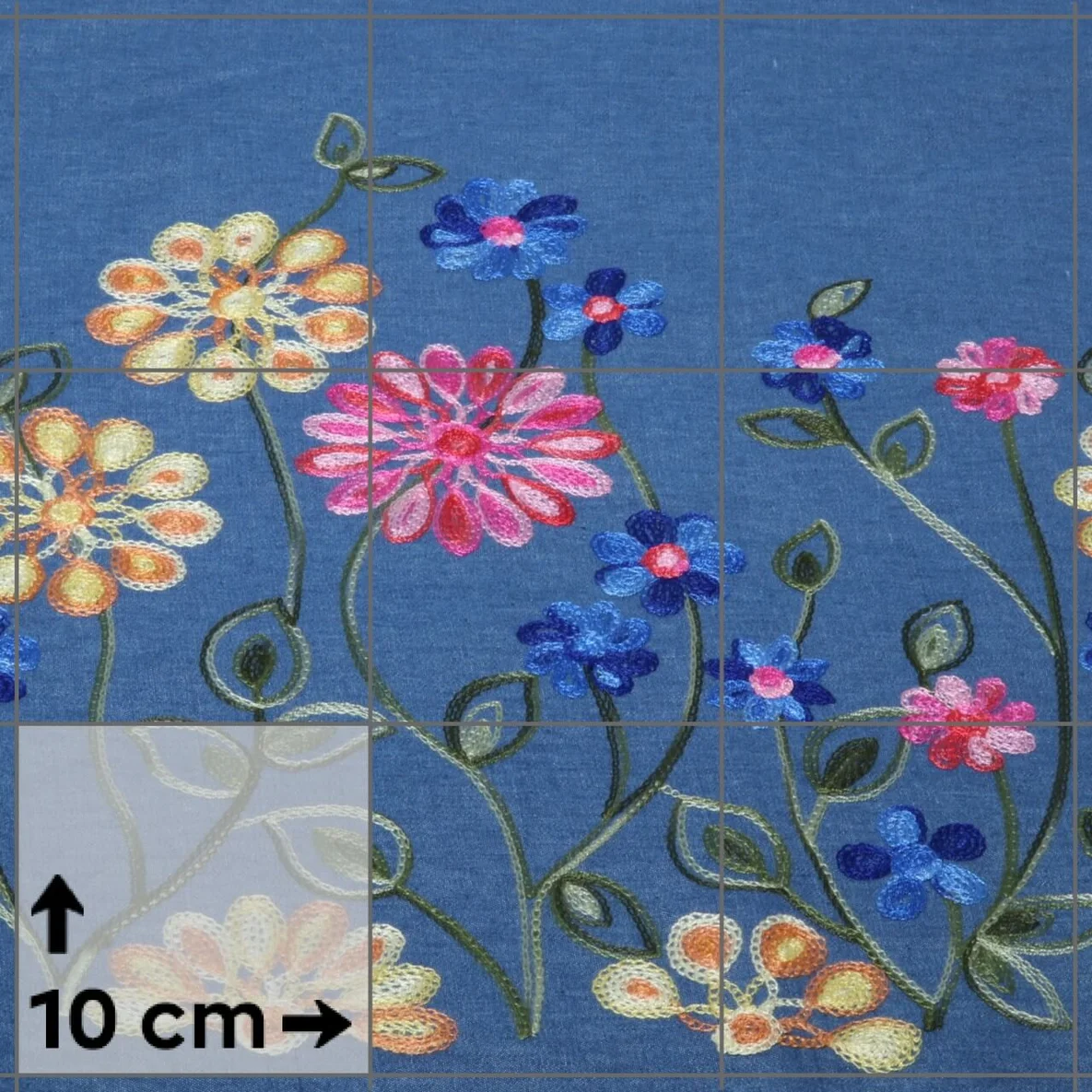 Jeans B-Trendy Bordüre Stickerei Aqua Blüten Blau