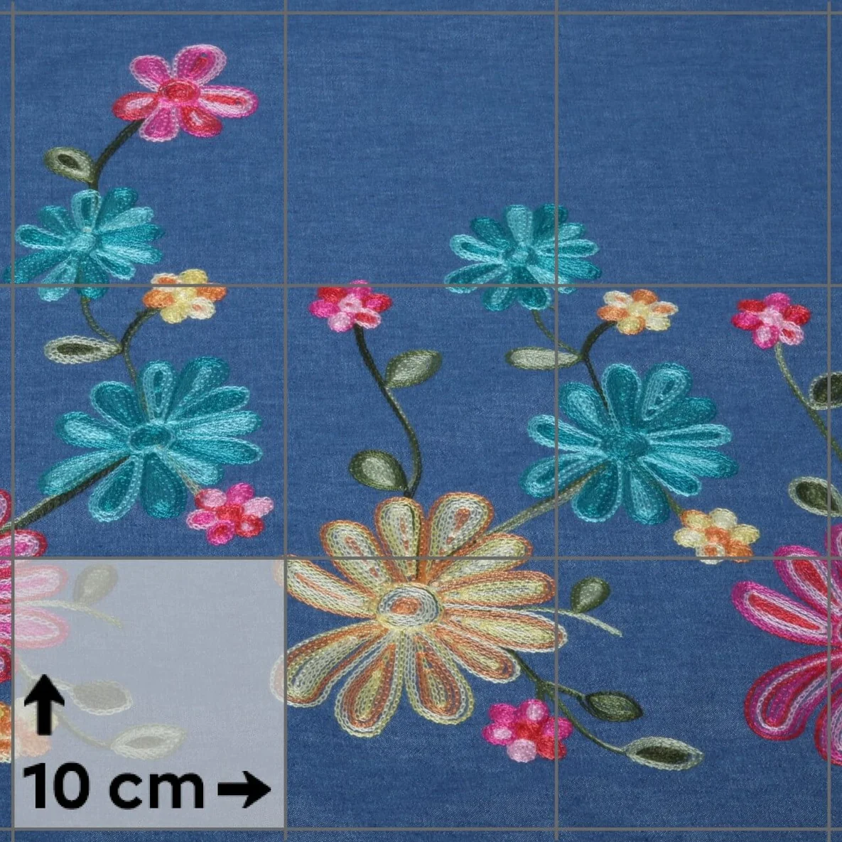 Jeans B-Trendy Bordüre Stickerei Blumen Blau