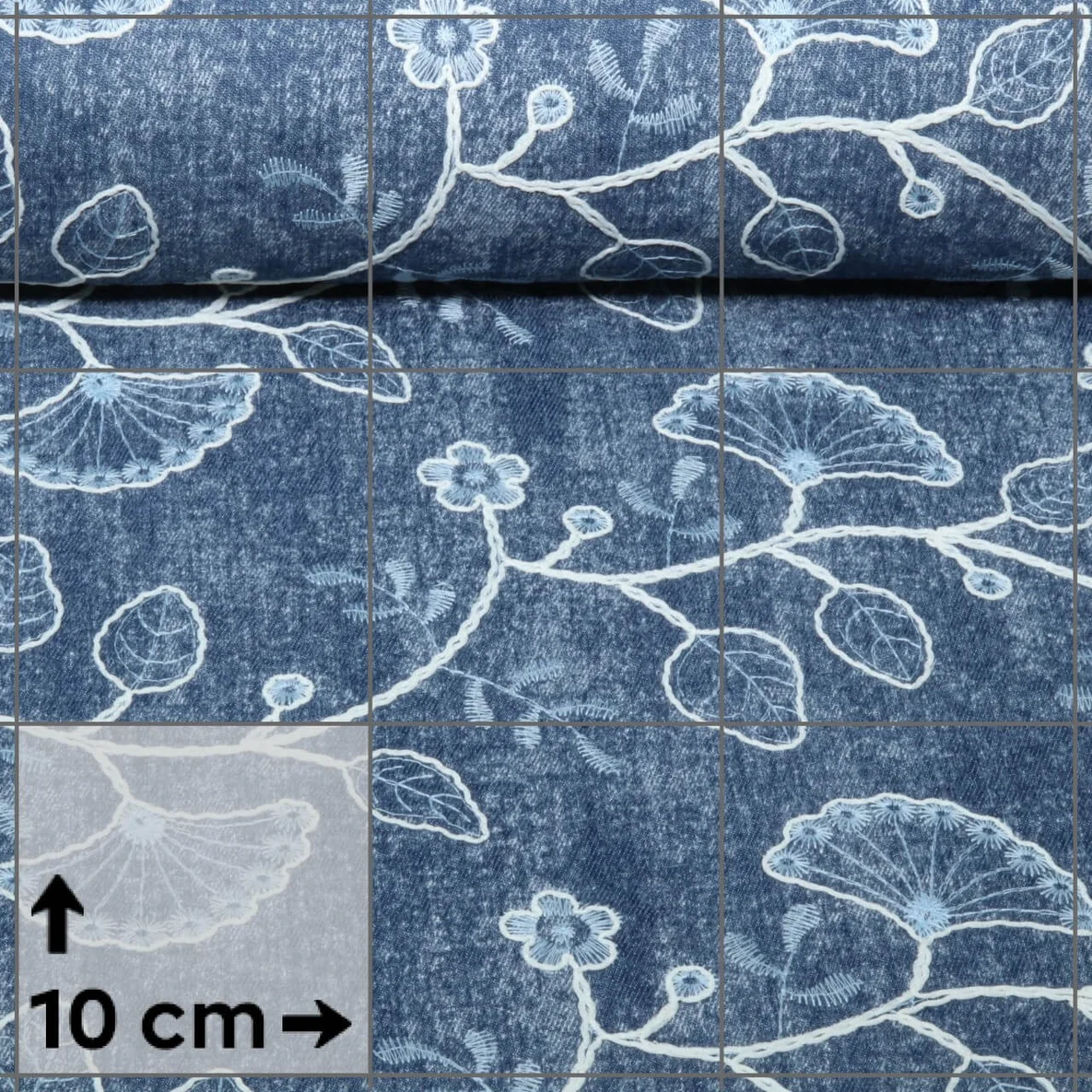 Jeans B-Trendy Washed Stickerei Blumen Blau