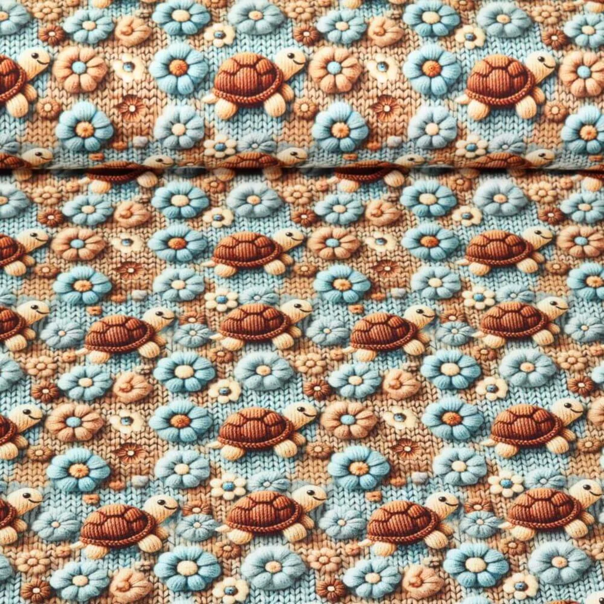Jersey 3D Strickoptik Schildkröten Braun