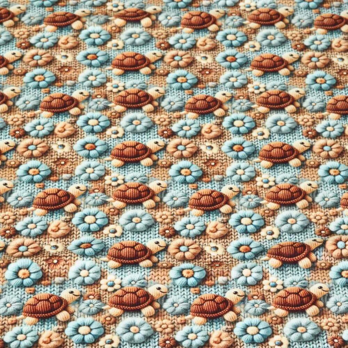 Jersey 3D Strickoptik Schildkröten Braun