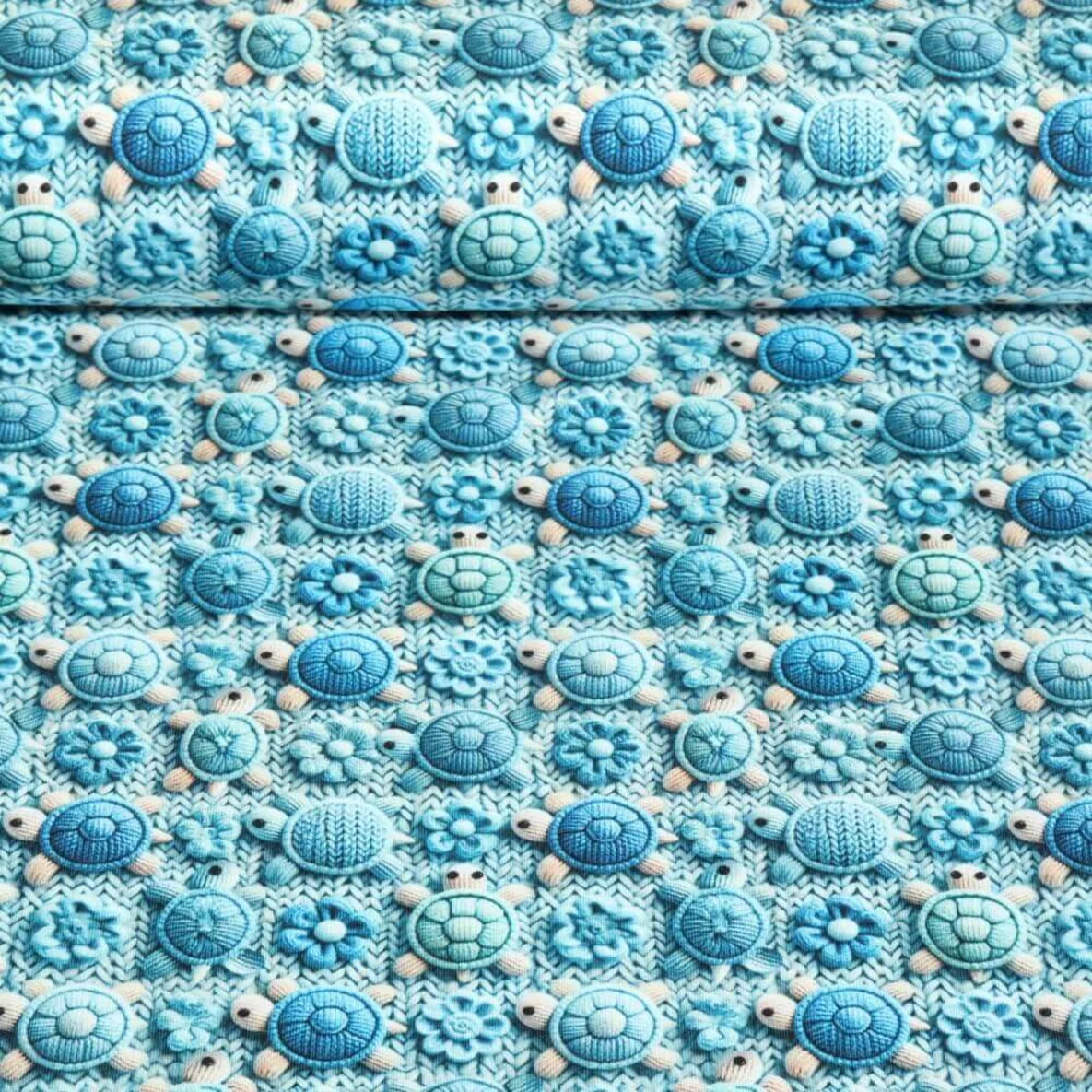 Jersey 3D Strickoptik Schildkröten Hellblau 