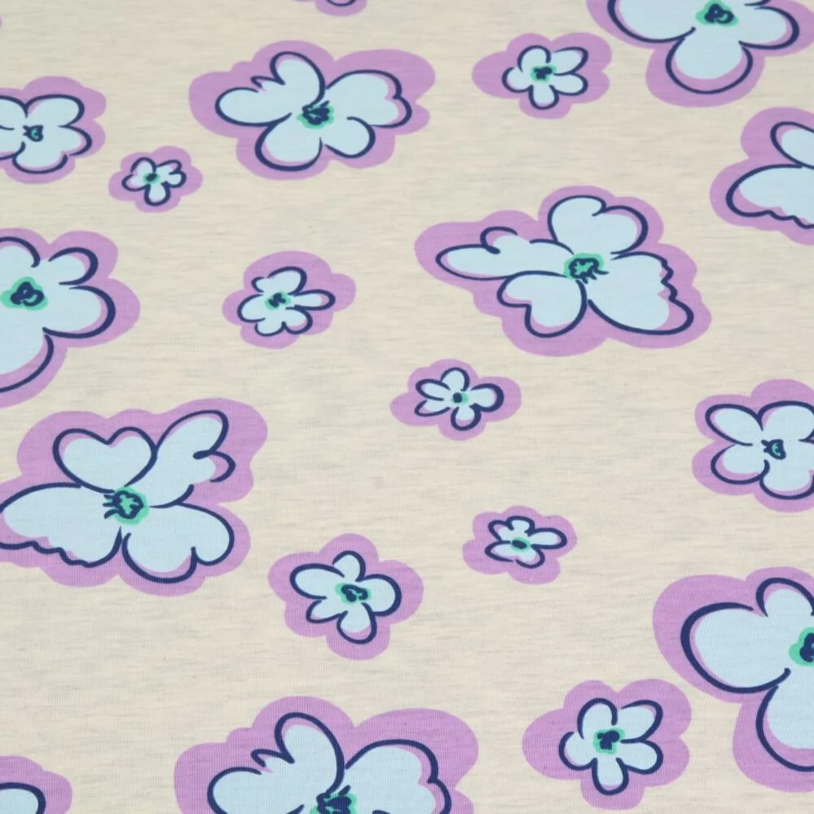 Jersey Blüten Ecru Melange