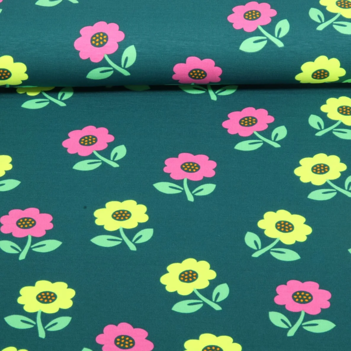 Jersey Blumen Neon Grün