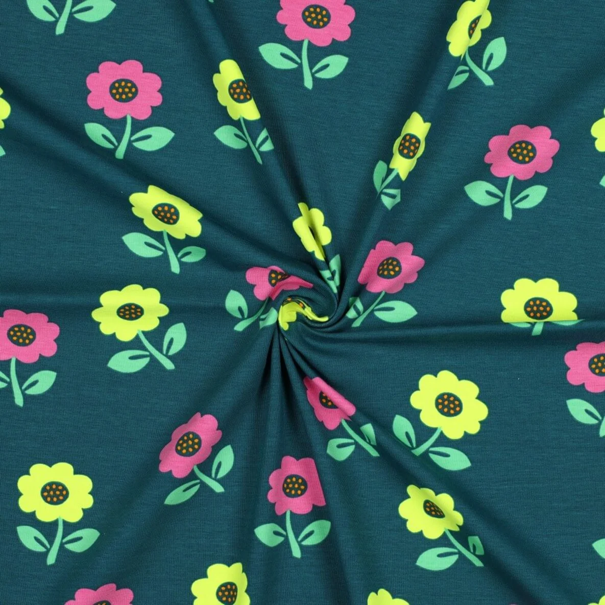 Jersey Blumen Neon Grün