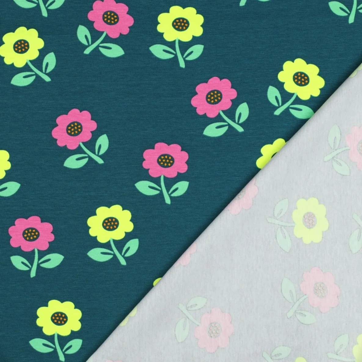 Jersey Blumen Neon Grün