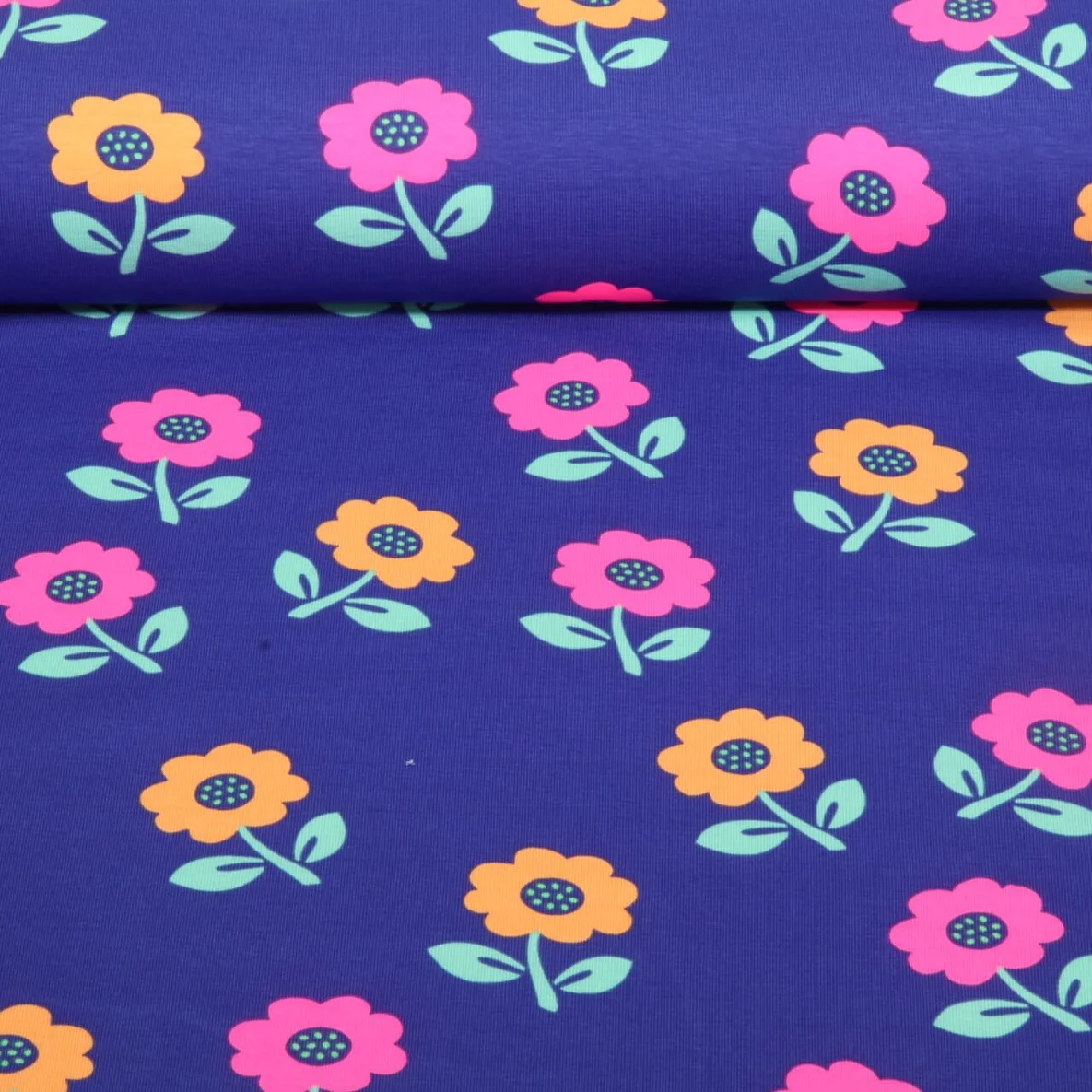 Jersey Blumen Neon Kobalt