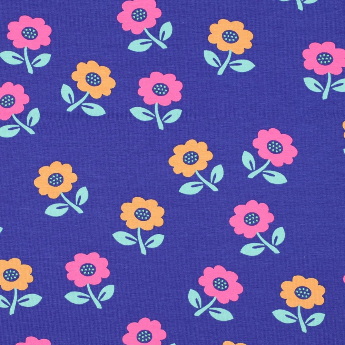 Jersey Blumen Neon Kobalt