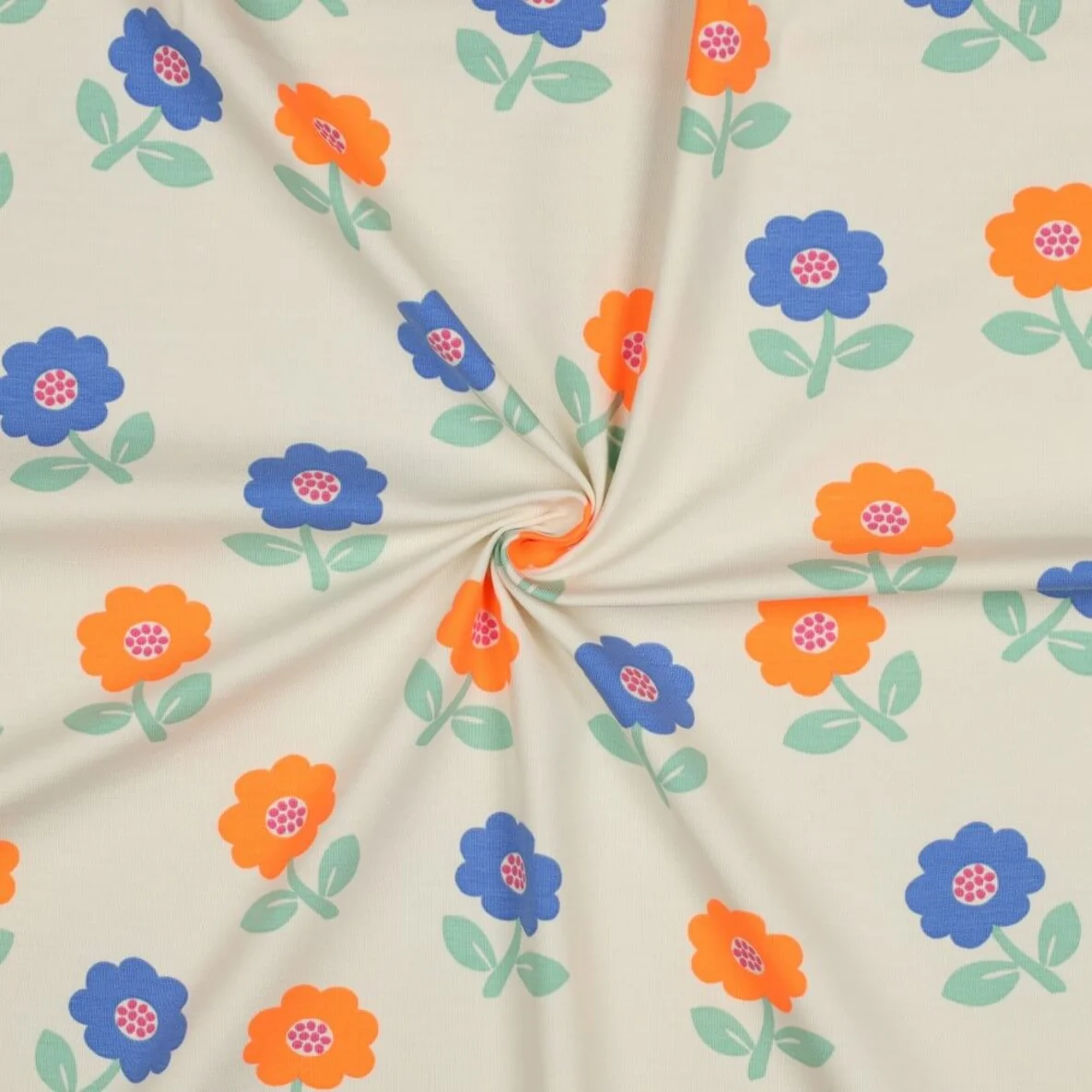 Jersey Blumen Neon Offweiß