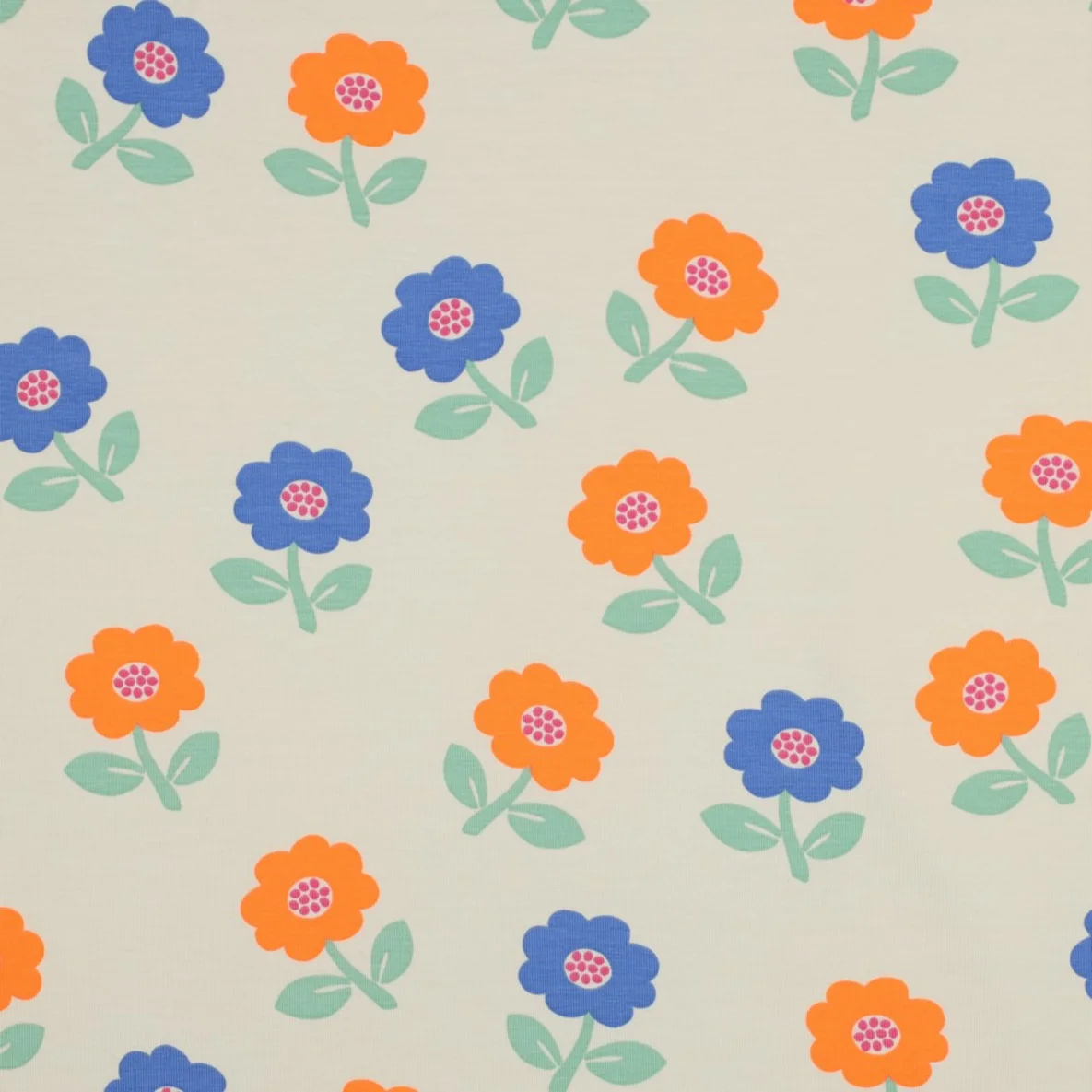 Jersey Blumen Neon Offweiß