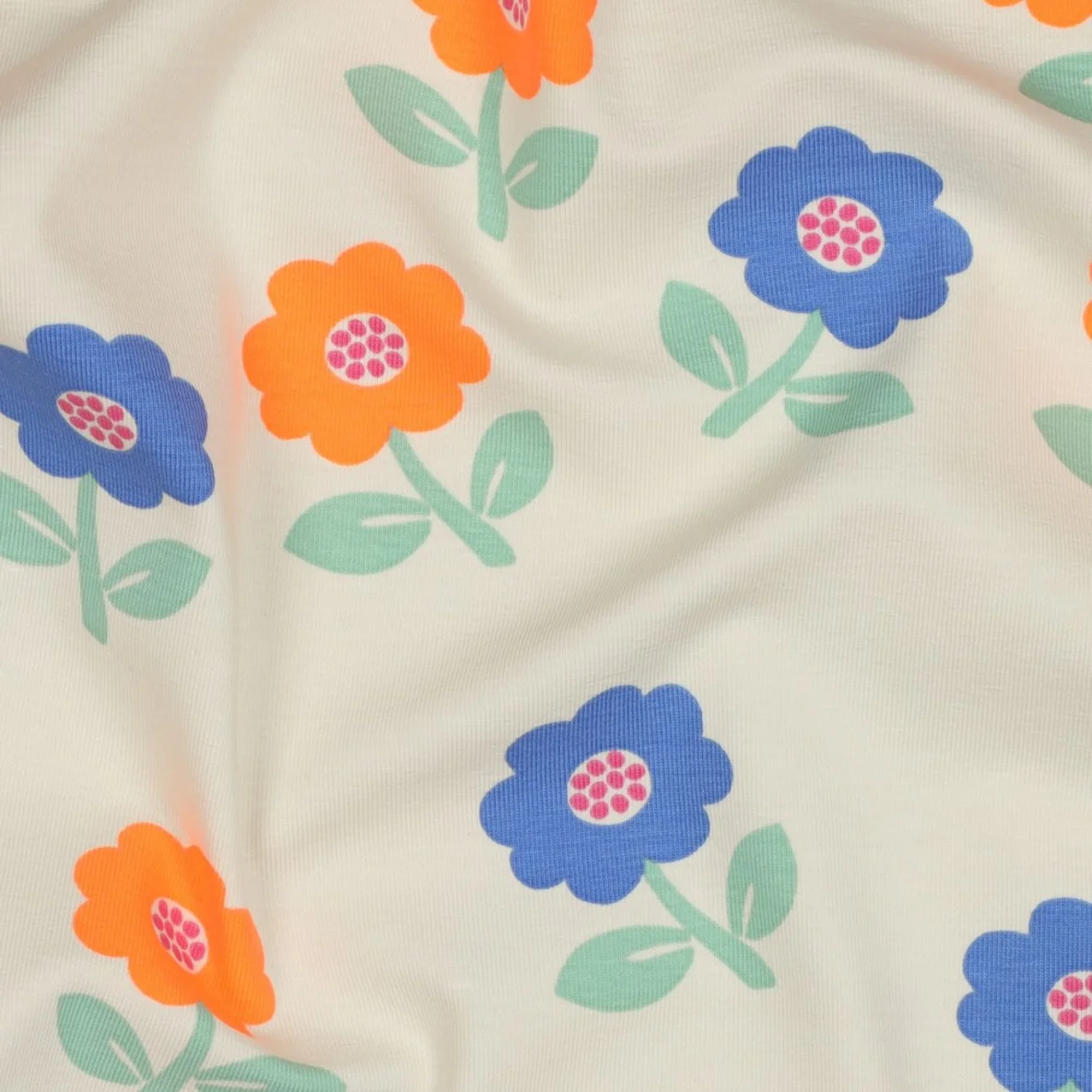 Jersey Blumen Neon Offweiß