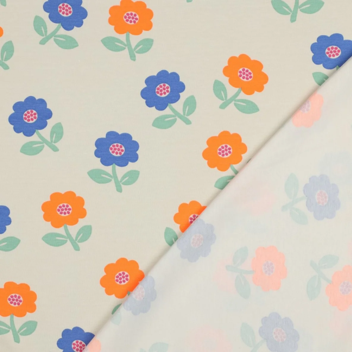 Jersey Blumen Neon Offweiß