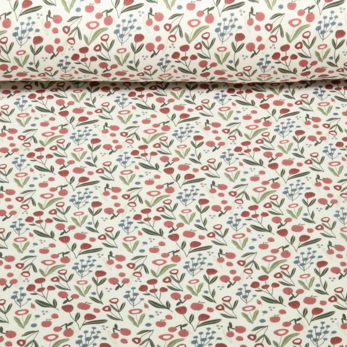 Jersey Blumen und Obst Offwhite