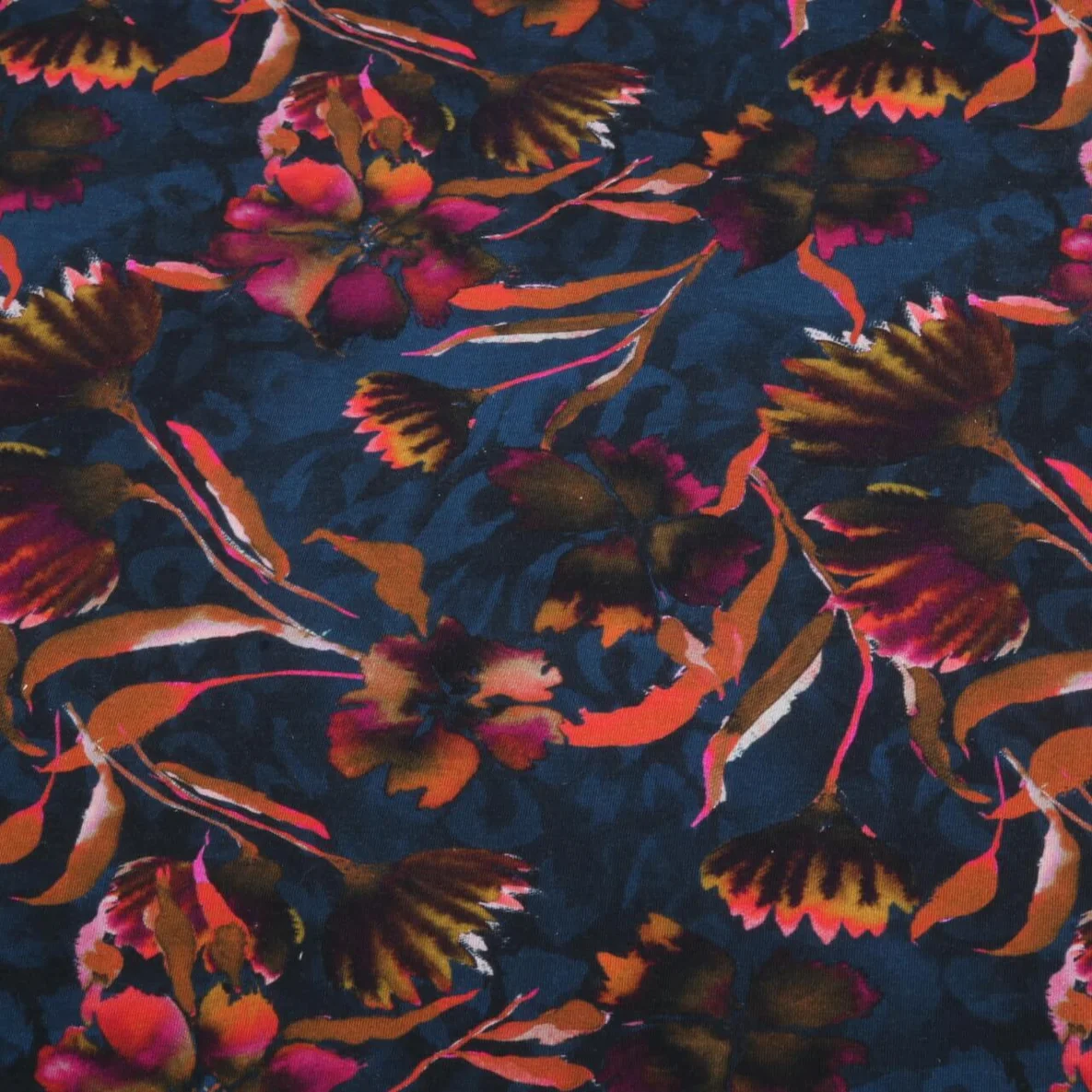 Jersey Digitaldruck Aquarellblumen Navy