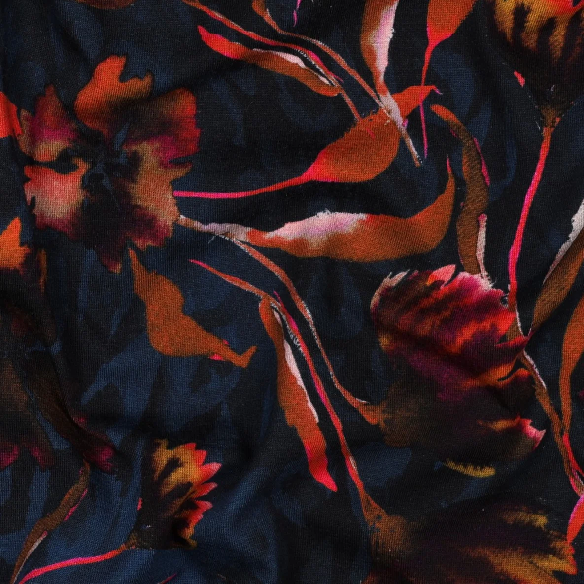 Jersey Digitaldruck Aquarellblumen Navy