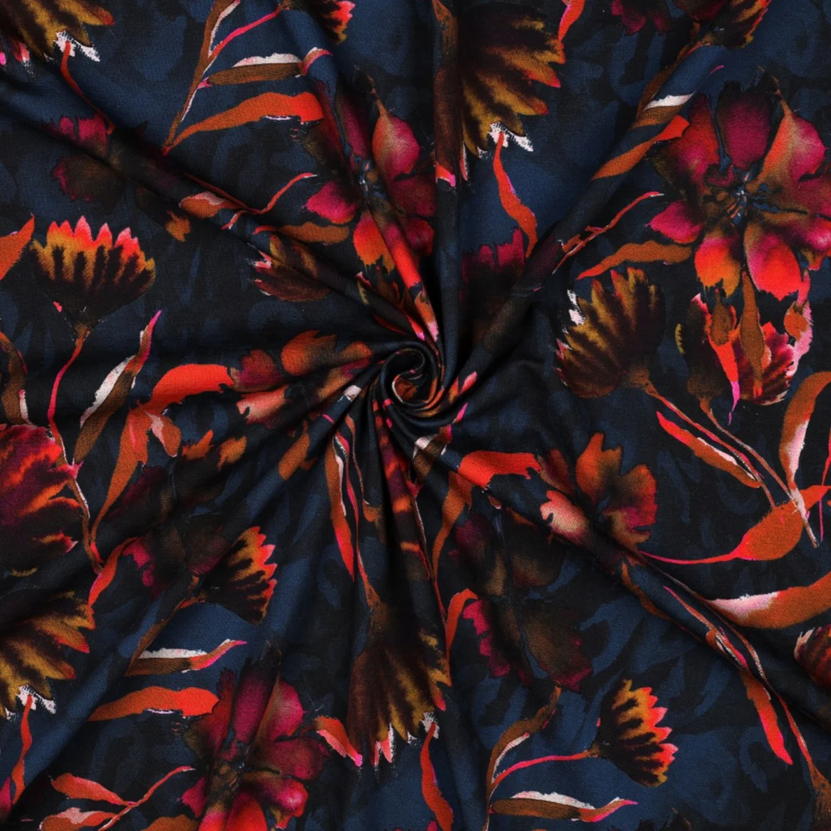 Jersey Digitaldruck Aquarellblumen Navy