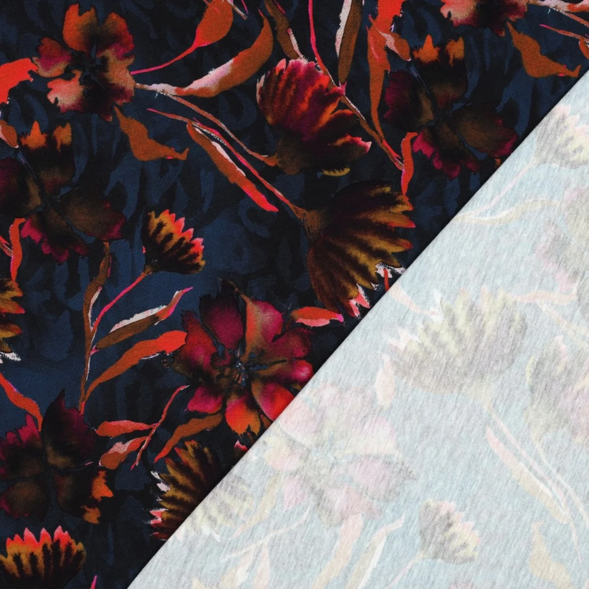 Jersey Digitaldruck Aquarellblumen Navy