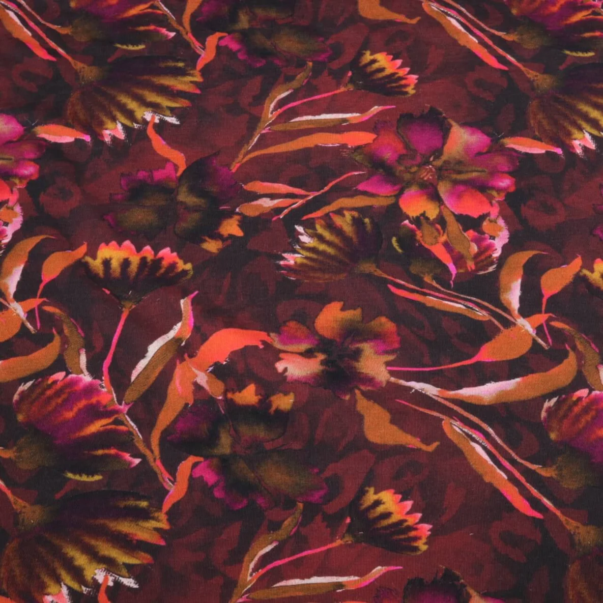 Jersey Digitaldruck Aquarellblumen Weinrot