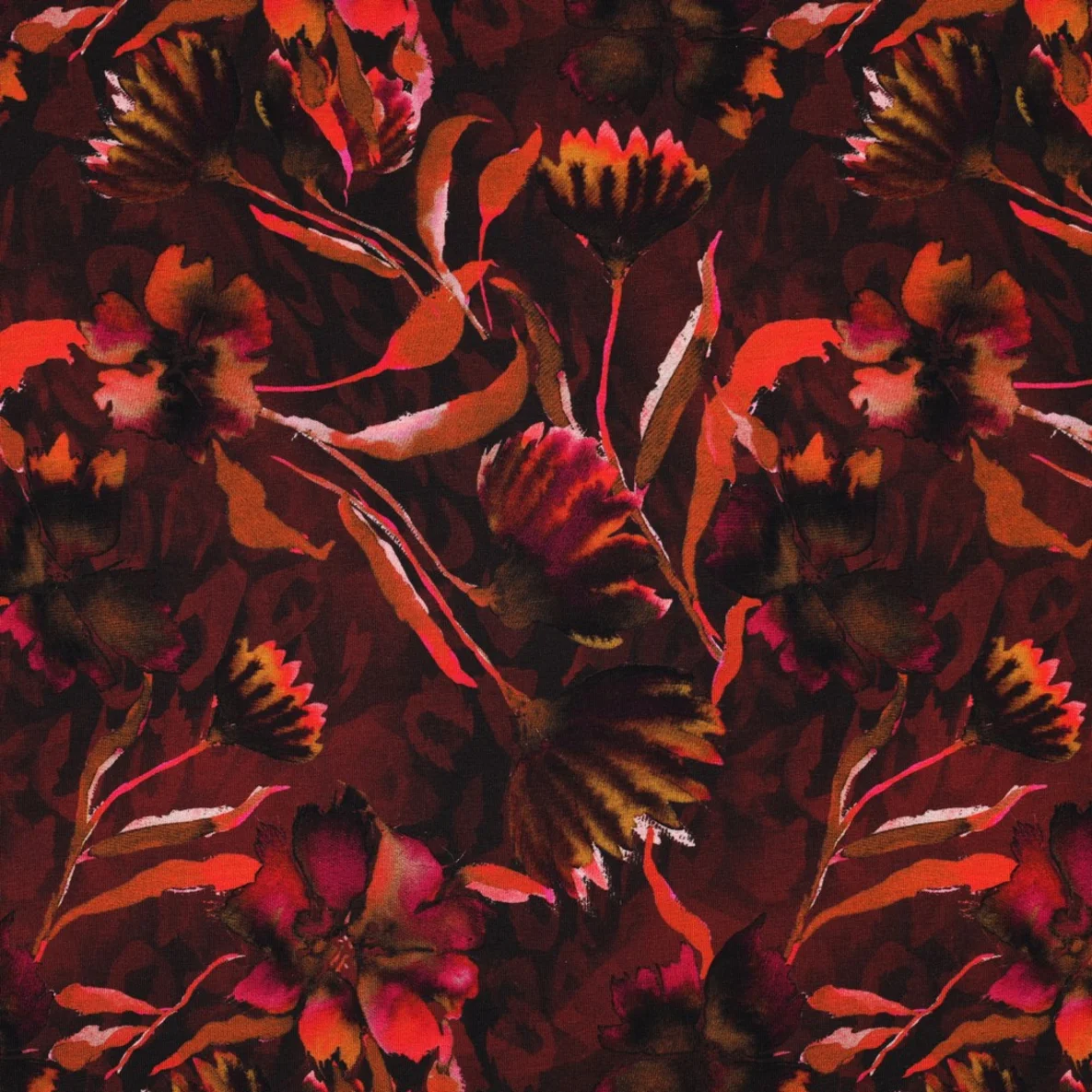 Jersey Digitaldruck Aquarellblumen Weinrot