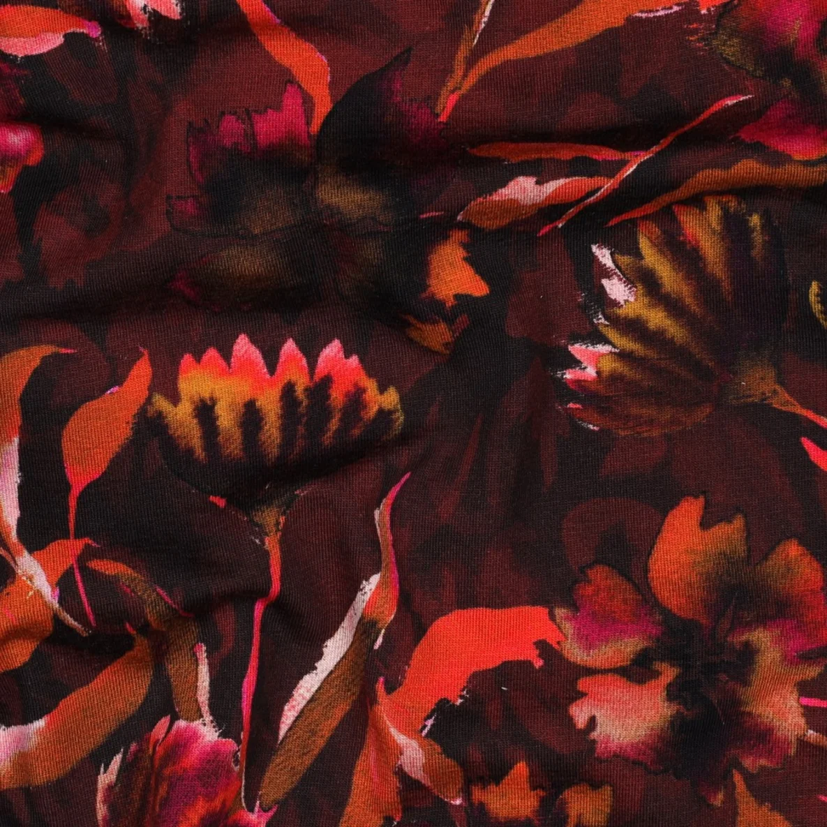 Jersey Digitaldruck Aquarellblumen Weinrot