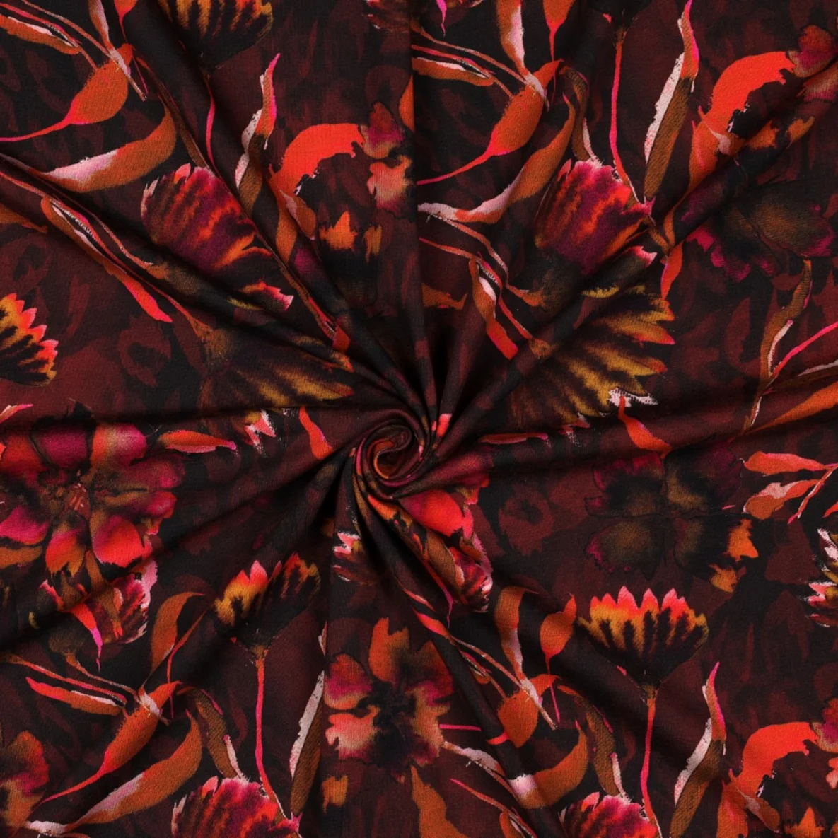 Jersey Digitaldruck Aquarellblumen Weinrot