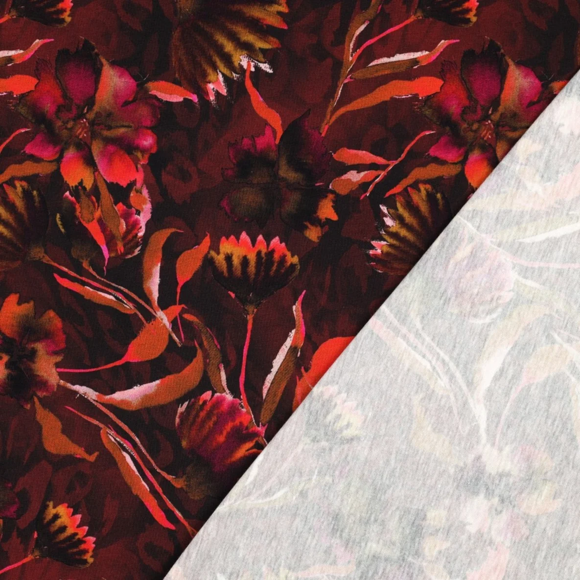 Jersey Digitaldruck Aquarellblumen Weinrot