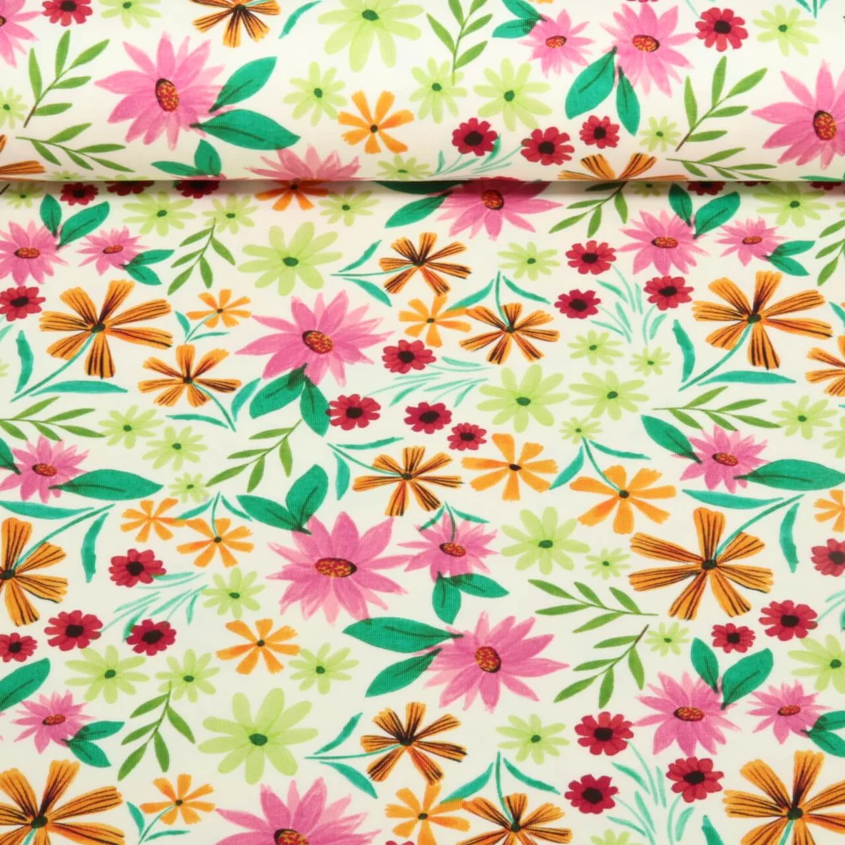 Jersey Digitaldruck Blumen Weiß