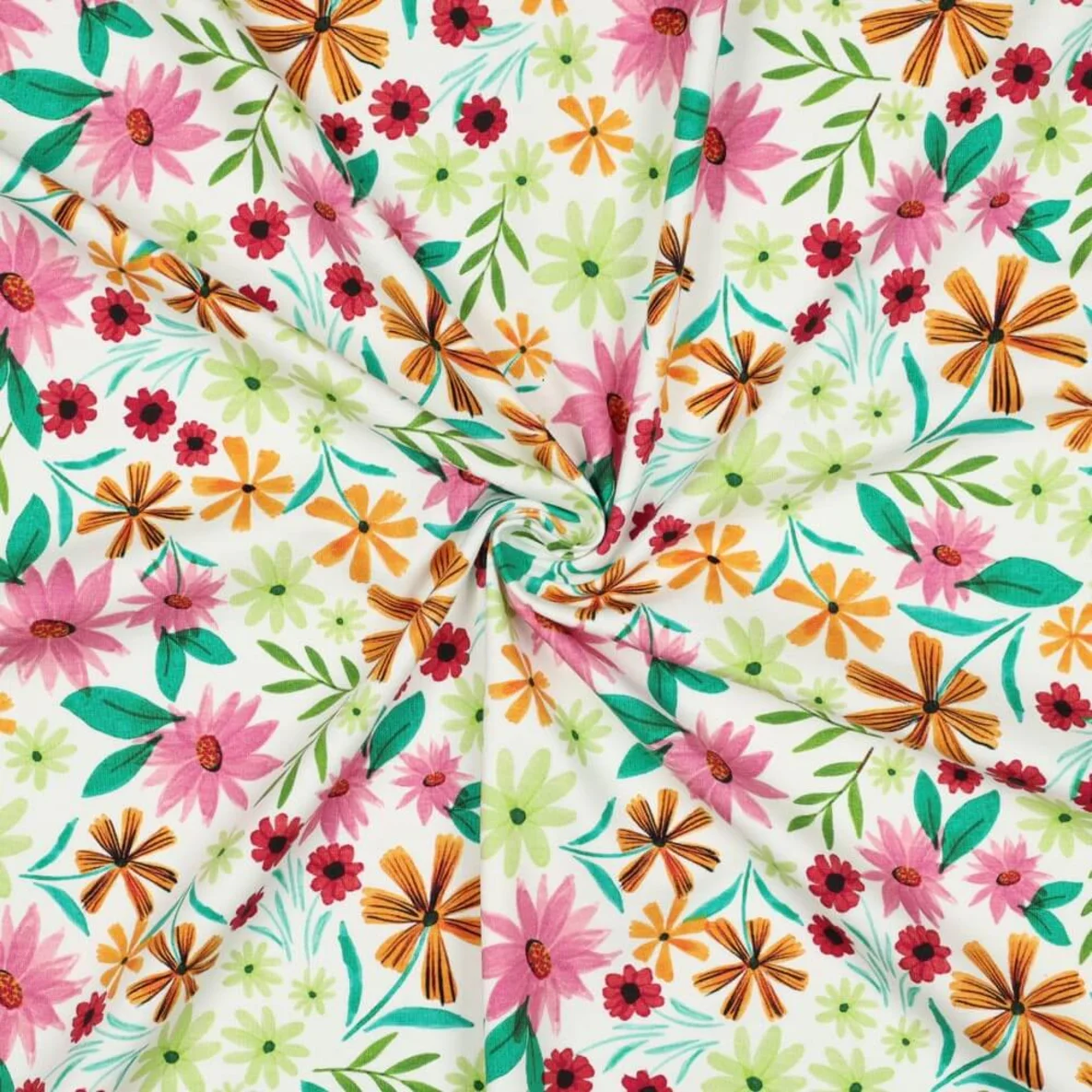 Jersey Digitaldruck Blumen Weiß