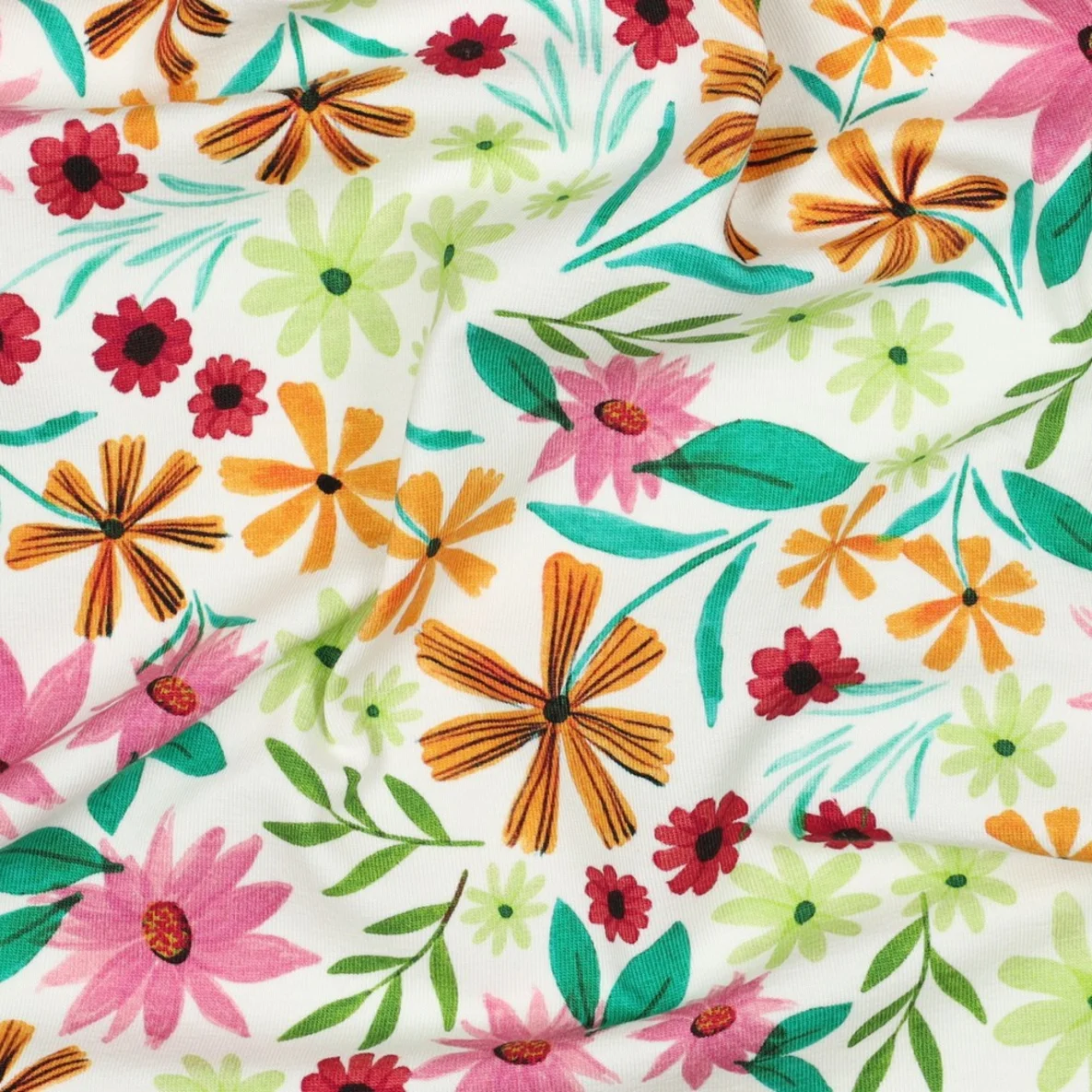 Jersey Digitaldruck Blumen Weiß