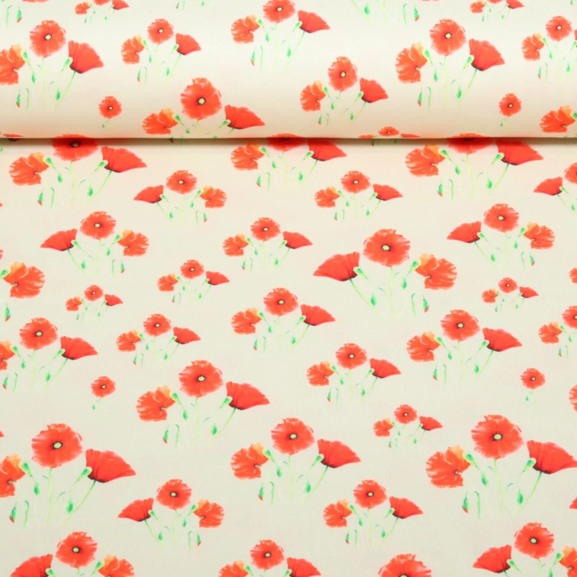 Jersey Digitaldruck Mohnblumen Beige