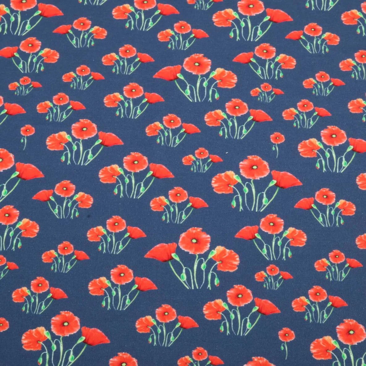 Jersey Digitaldruck Mohnblumen Jeansblau