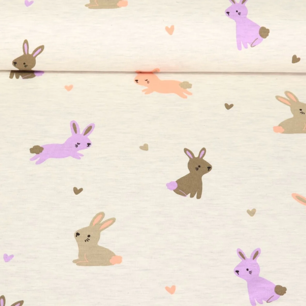 Jersey Hasen Herzen Ecru Melange