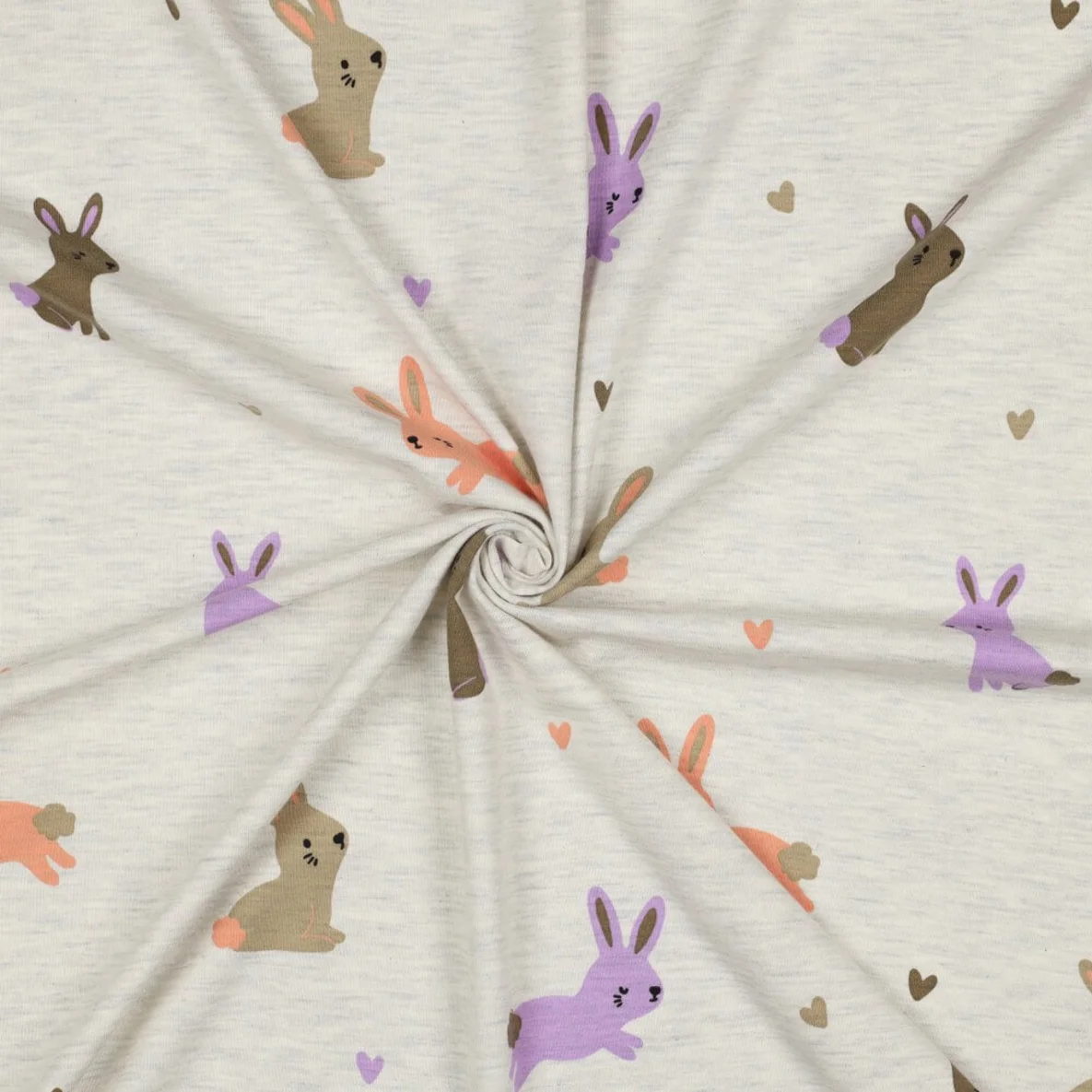 Jersey Hasen Herzen Ecru Melange
