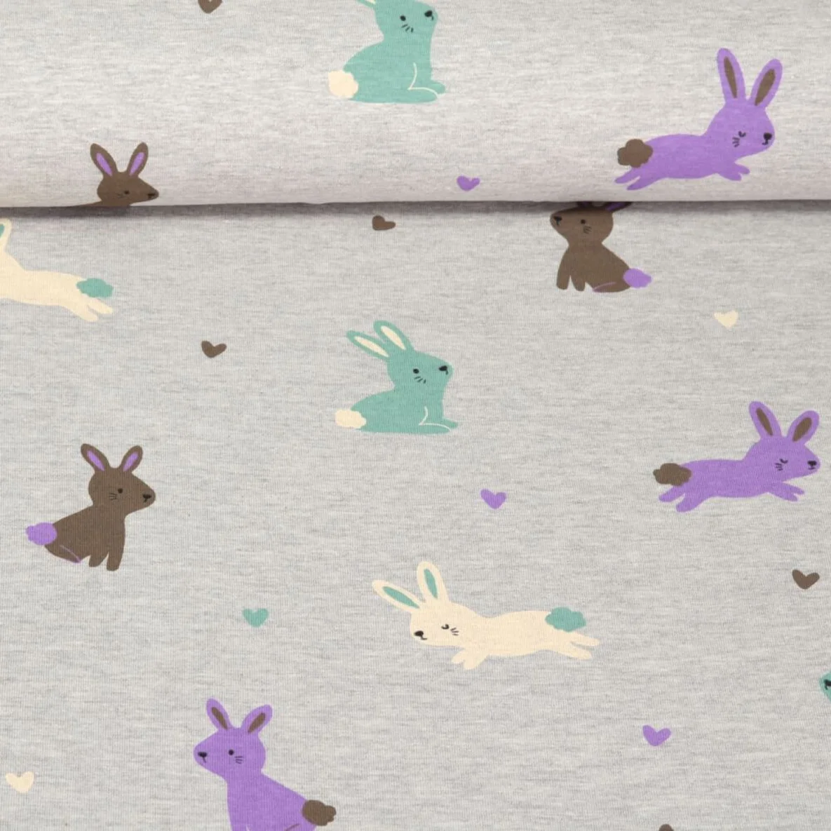 Jersey Hasen Herzen Grau Melange