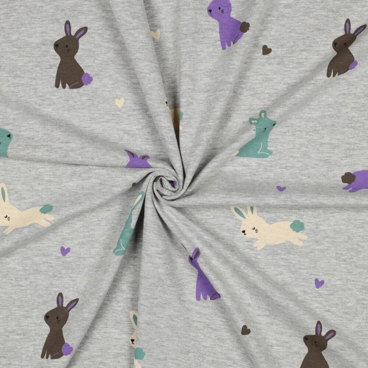 Jersey Hasen Herzen Grau Melange